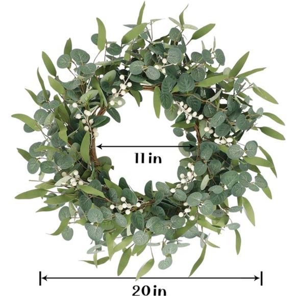 20in Artificial Eucalyptus Wreath for Front Door Fall Wreath Green Leaf Wreath - Picture 5 of 7